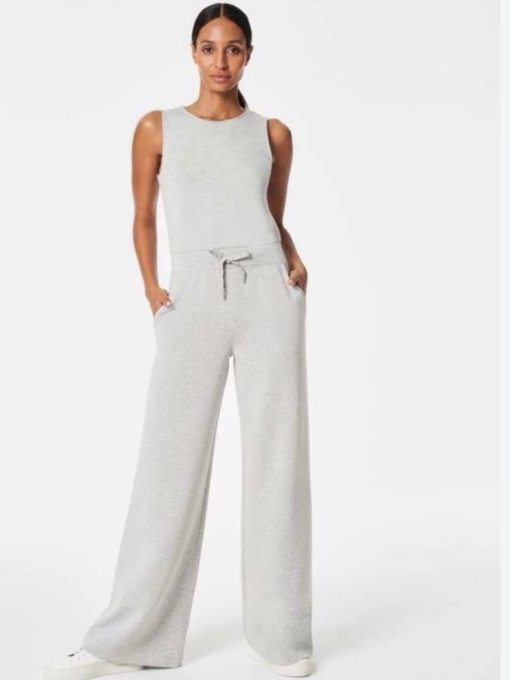 SPANX Sleeveless Wide-Leg Jumpsuit in Heather Gray